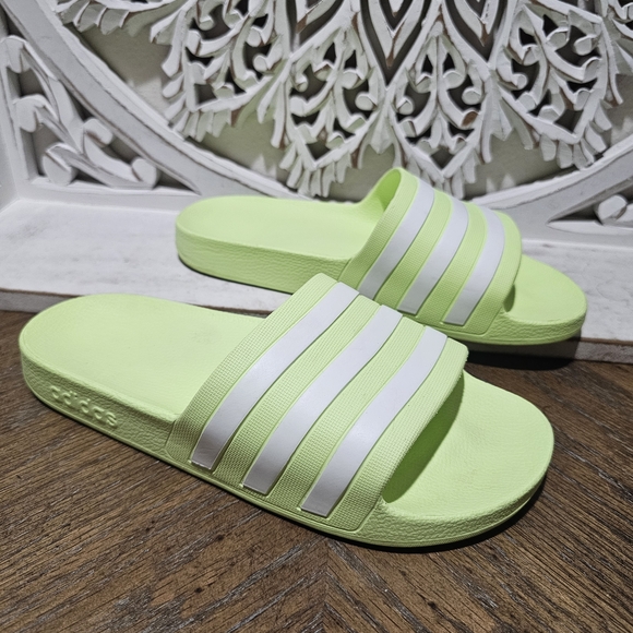 adidas Shoes - Adidas Lime Green/White Slide Sandals Womens 7